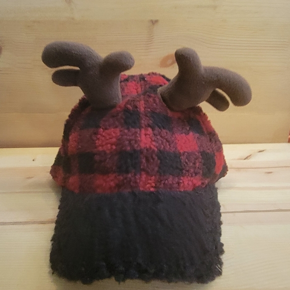 Holiday Time Christmas Plaid Antler hat Cap Reindeer - Picture 1 of 6